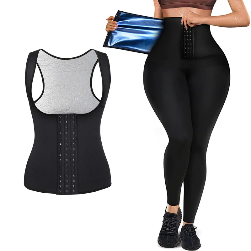 

2022 женский жилет для сауны, тренировочные штаны для похудения и потери веса, моделирующие тело, леггинсы, топ, костюмы с корректирующим бель...