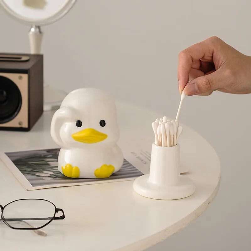 

Cute salute duck toothpick bottle cartoon toothpick rack portable q-tip bucket living room creative toothpick box