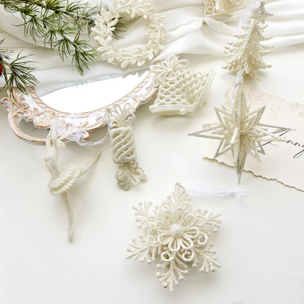 Украшения для рождественской елки белые подвесные елочные украшения сверкающие