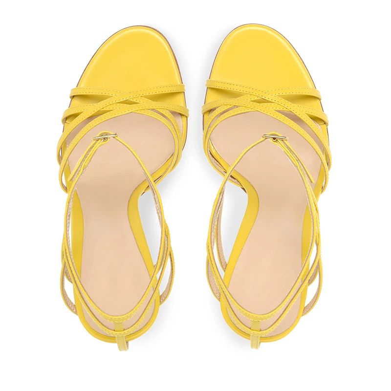 Yellow Patent Leather Women Summer Sandals 2022 Stilettos Party High Heels Round Toe Sexy Black Heeled Shoes Ankle Strap Heels