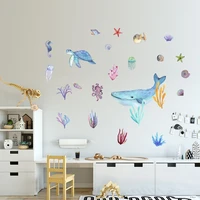 new cartoon underwater world whale turtle starfish coral wall stickers kids room living room bedroom home decoration painting