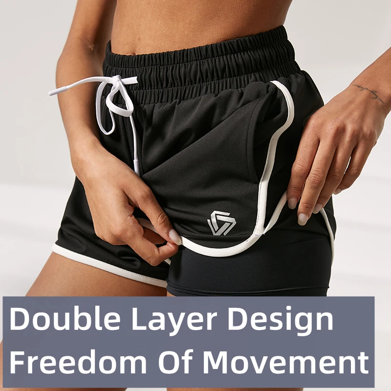 Women 2 In 1 Running Shorts Breathable Quick Dry Elastic Nylon Spandex Jogging Gym Fitness Sport Yoga Shorts With Liner Pocket
