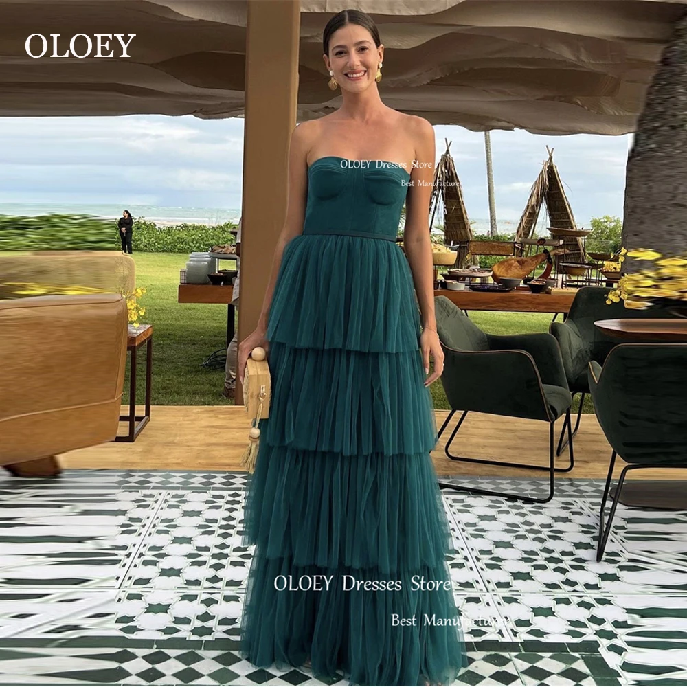 

Темно-синие вечерние платья OLOEY трапециевидного силуэта, бархатный топ, тюль, Многоярусное милое арабское женское официальное платье