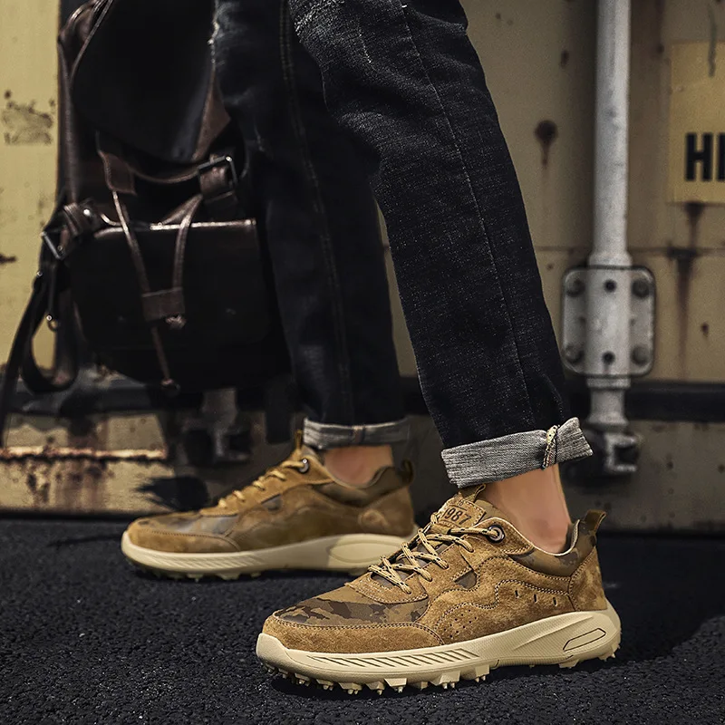 SALUDAS Genuine Leather Men Shoes Luxury Breathable Mesh Casual Shoe Outdoor Non-slip Walking Shoe Big Size Male Sneakers