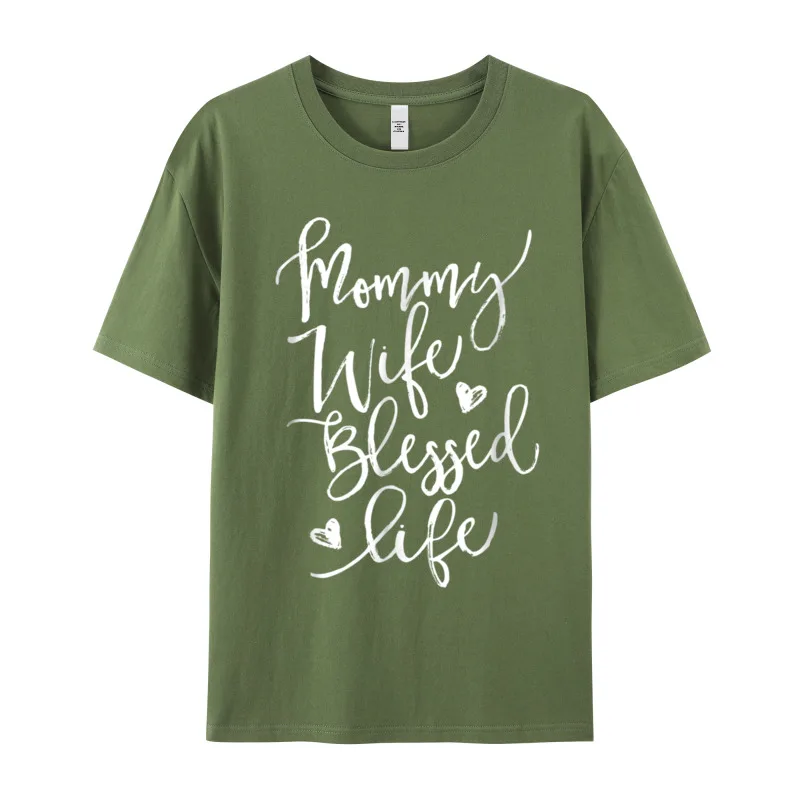 FunnySummer Short Sleeve Tees Summer Discount O Neck Cotton Tops T Shirt Woman Shirts Mama Wife Blessed Life Funny