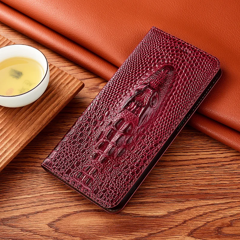 Crocodile Pattern Genuine Leather Case For Huawei Y5 Y6 Y7 Y9 Pro Prime P Smart Z 2018 2019 2020 2021 Cowhide Flip Cover