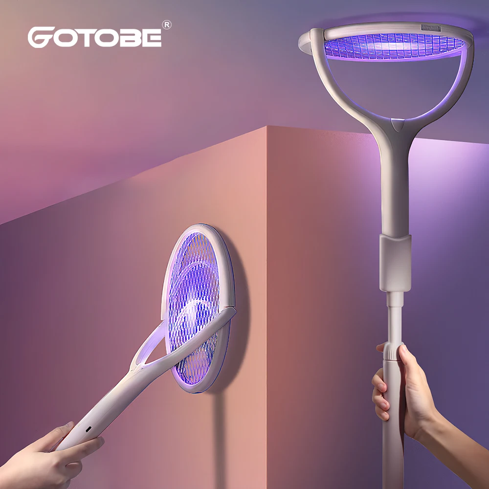 

90 Degree Rotatable Mosquito Killer Lamp Electric Shocker UV Light Bug Zapper Trap Flies Summer Fly Swatter With Extension Rod
