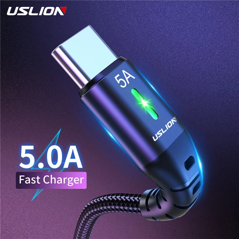 

USB-кабель USLION 5A типа C для Xiaomi mi 12 pro, кабель для быстрой зарядки 3,0 типа C, шнур для передачи данных для Samsung S21