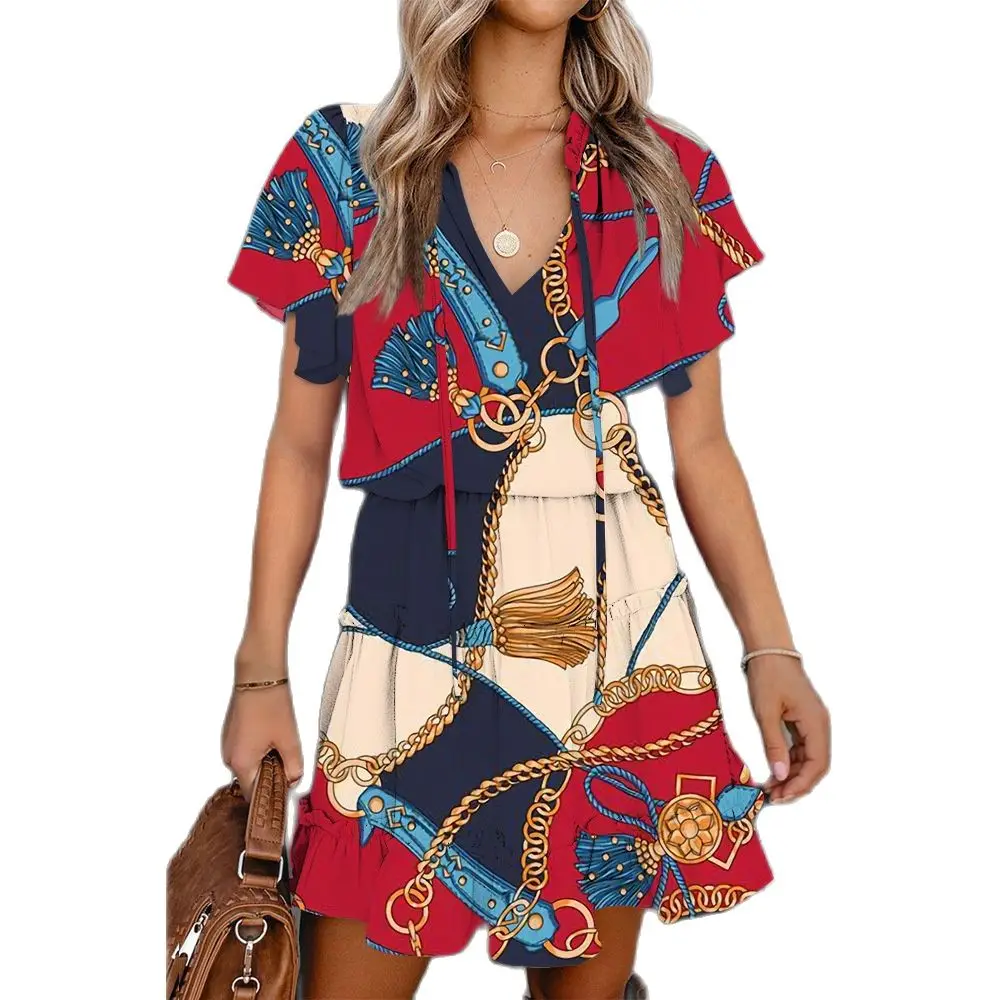 

Мини-юбка женская плиссированная до колен, с V-образным вырезом и коротким рукавом