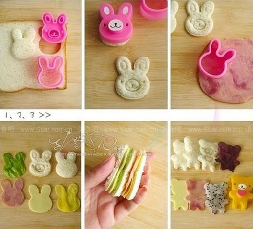 3pcs/set Bear Flower Rabbit Sandwich Mold Cutter Bread Biscuits Embossed Device Cake Tools Rice Balls Lunch Mould |