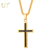 u7 cross necklace for men stainless steel silver gold black cross pendant necklace simple jewelry gifts 22 inches chain p581