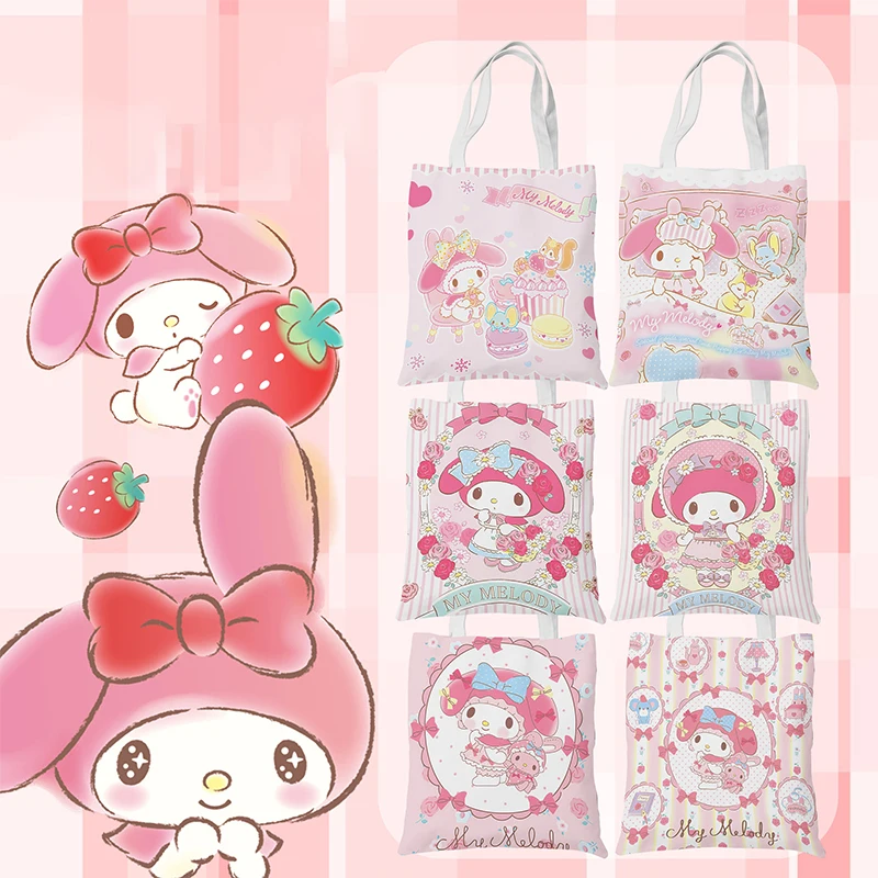 

Kawaii Sanrio My Melody мультяшная Милая Холщовая Сумка с принтом школьная сумка Портативная универсальная сумка для хранения сумка для девочек подарок