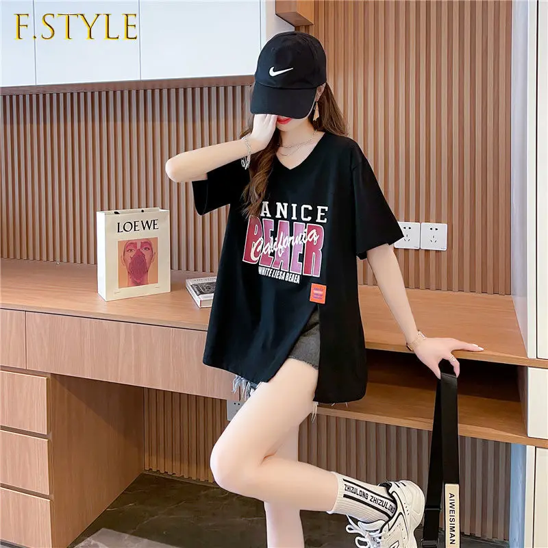 

F GIRLS Black Sexy Anime Clothes Women T-shirt Loose Cotton Fashion Casual Graphic Short Sleeve Tops Pulovers T Shirt Midi