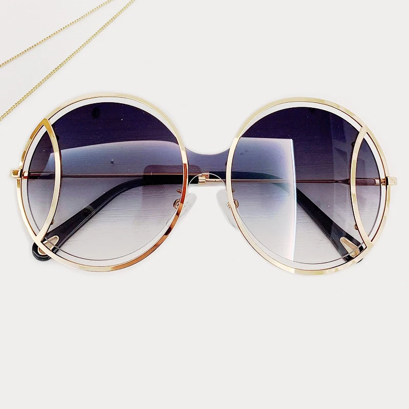 

Round Sunglasses Women Brand Designer Gradient Fashion Sun Glasses Female Metal Curved Temples Oculos De Sol