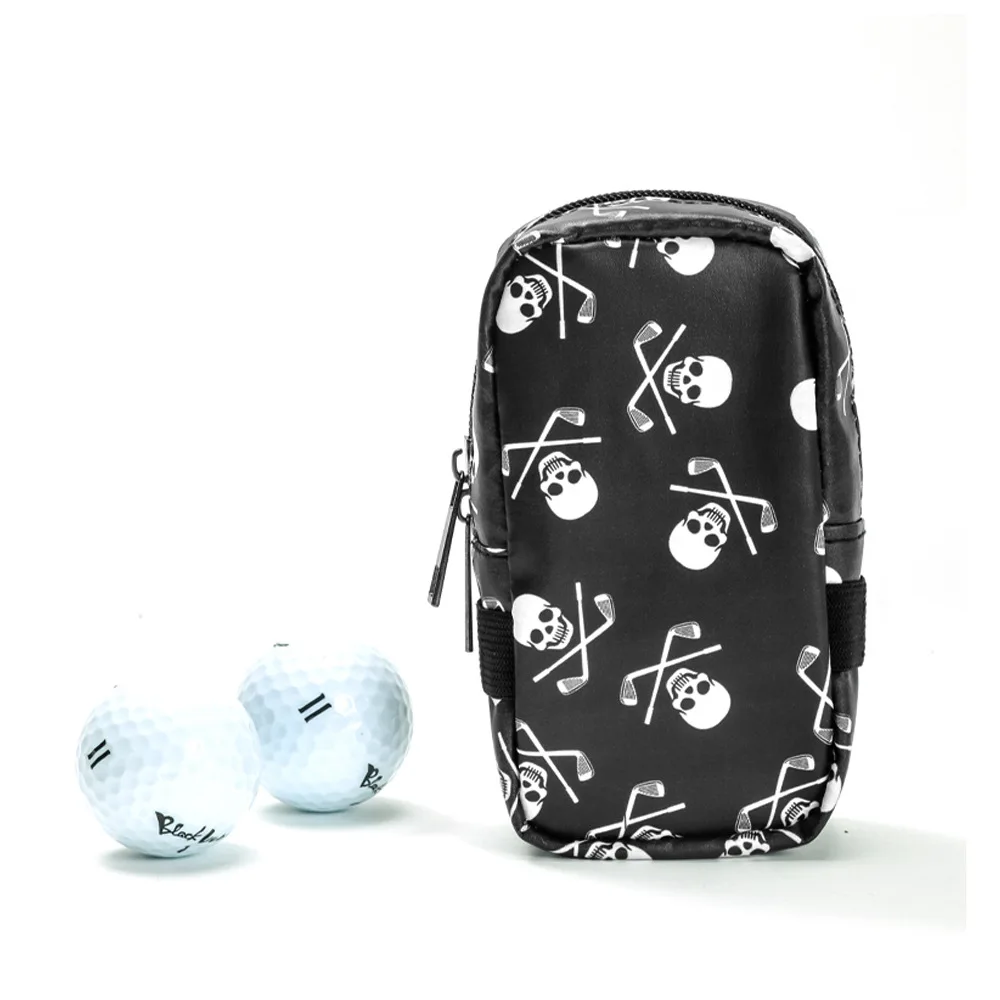 

Mini Golf Ball Bag with Carabiner Zipper Closure Skull Design Waterproof PU Can Hold 6 Pcs Golf Balls Golf Waist Pouch Storage