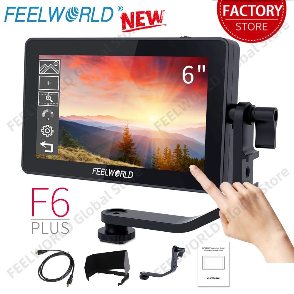 

FEELWORLD 6 Inch DSLR Camera Field Touch Screen Monitor HDR 3D Lut Small Full HD 1920x1080 IPS Video Peaking 4K HDMI F6 Plus V2