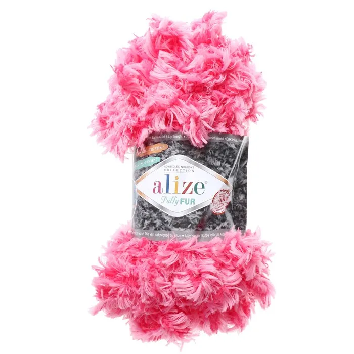 Пряжа &quotPuffy fur&quot 100% микрополиэстер 6м/100г (6115 яр.розовый) | Дом и сад