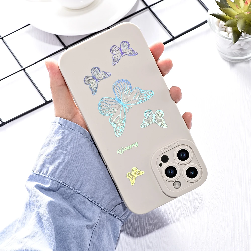 

For Iphone 11 12 13 14 Pro Max Case Luxury Design Gilding Gradient Butterfly Phone Cover For Iphone SE 2020 XS XR X 8 7 14 Plus