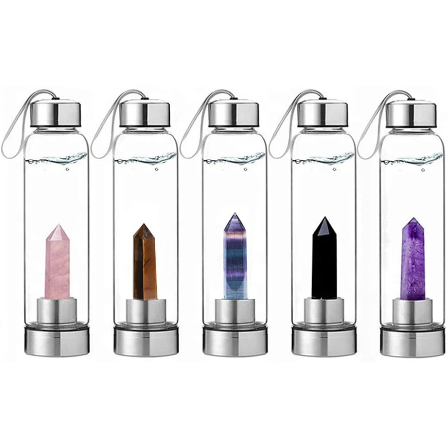 

Crystal Water Bottle Gem Water Bottle Crystal Glass Water Energy Bottle Wellness Gem Water Bottle With Removable Natural Center