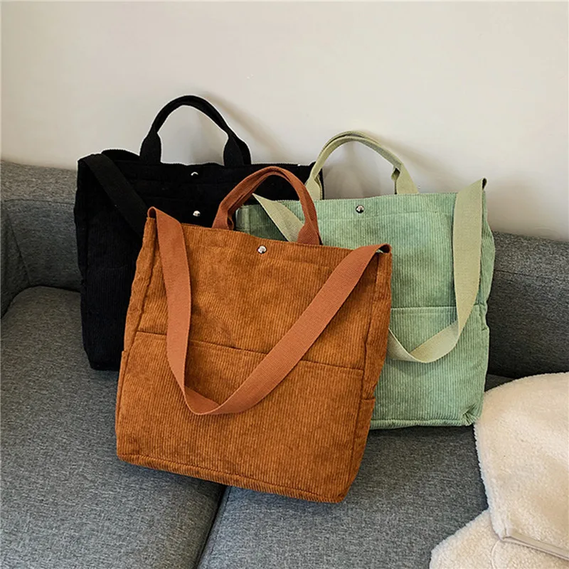 

Вельветовая дамская сумочка, саквояж на плечо, вместительные холщовые сумки-тоуты, мессенджеры, повседневные сумки через плечо для женщин