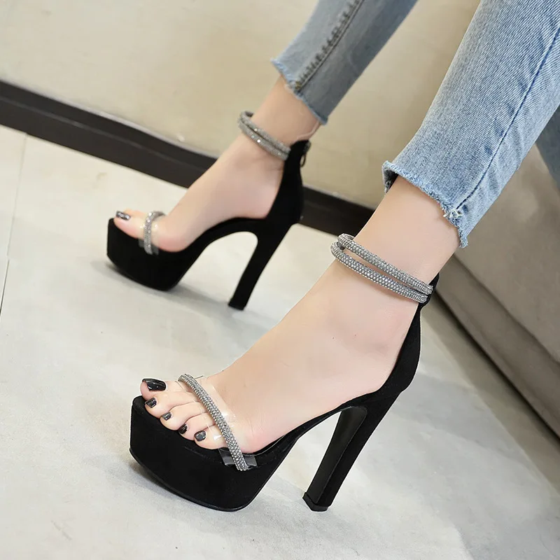 

Fashion new thick heel platform sandals sexy nightclub rhinestone super high heel women's shoes platform sandalsshoes for women