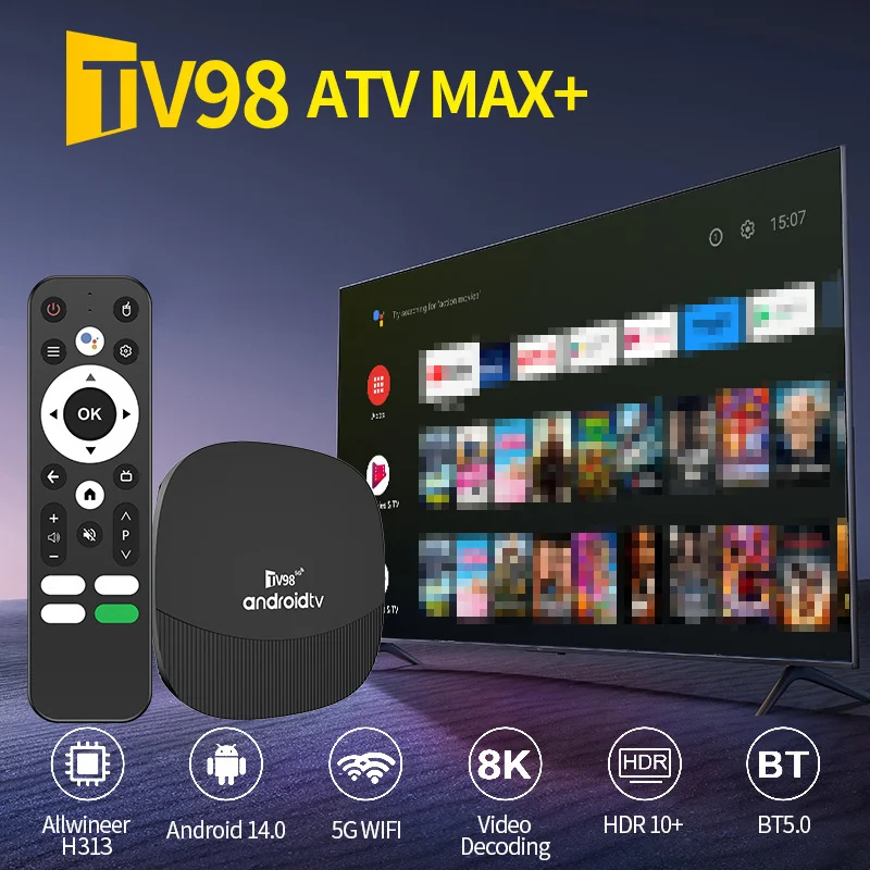 Фото TV98 ATV MAX Plus Android 14 ТВ-приставка 8K 4K HD 4G 5G Двойной WiFi BT5.0 8GB 128GB Allwinner H313 Голосовой пульт Медиаплеер iptv №5