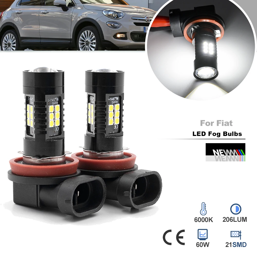 Фото 2 шт. для Fiat 500X 14- 500L 12-19 Bravo II hat08-14 Canbus светодиодный лампы H8 H11 Противотуманные фары без мерцания фары дальнего света №1