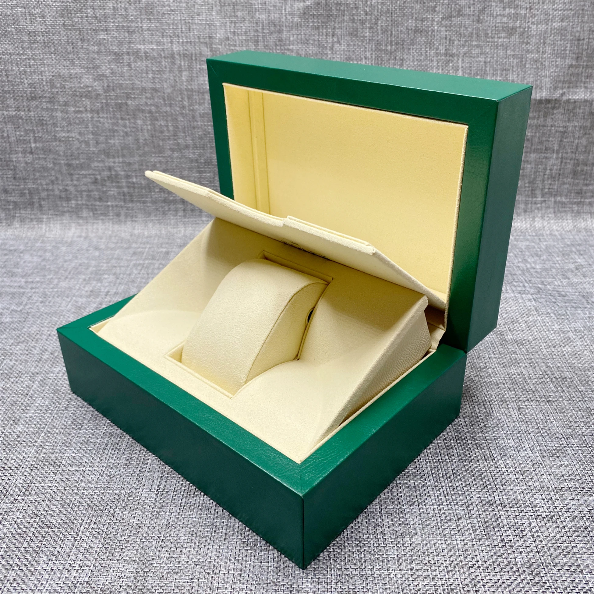 High Quality Custom Box Luxury Elegant Green Leather Wooden Watch Box Packaging Storage with Microfiber Pillow For Roleables