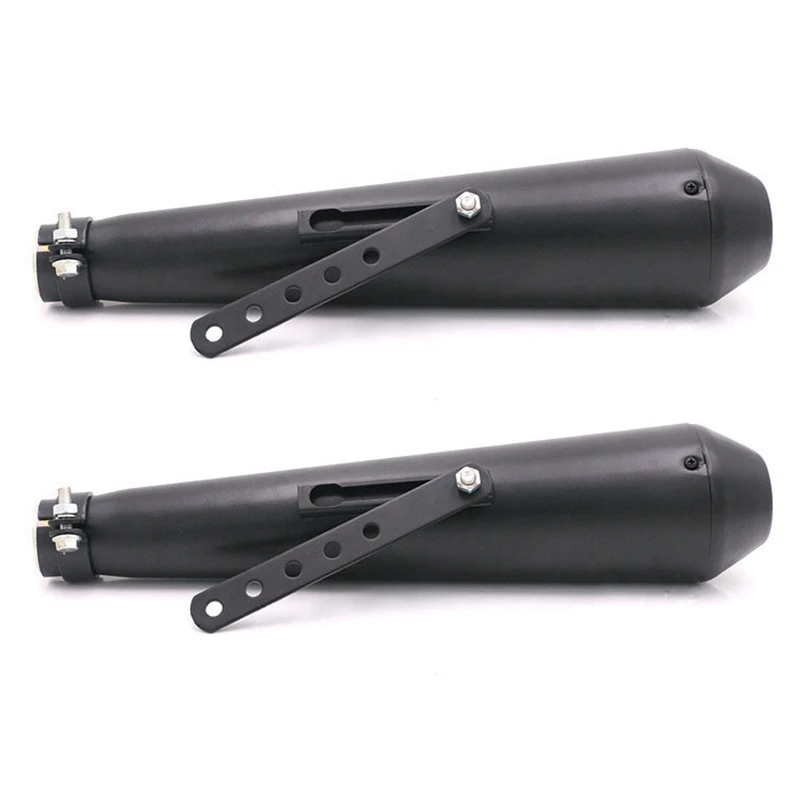 

2X Universal Motorcycle Exhaust Muffler Pipe Kit 35-43Mm Vintage Modified Exhaust Racing Pipe For Cafe Racer Black