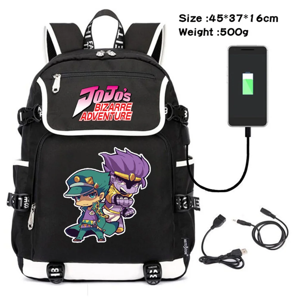 

Anime JoJo's Bizarre Adventure Unisex Packsack Teenagers Casual Zipper Schoolbag USB Charging Travel Laptop Bag Canvas Backpack