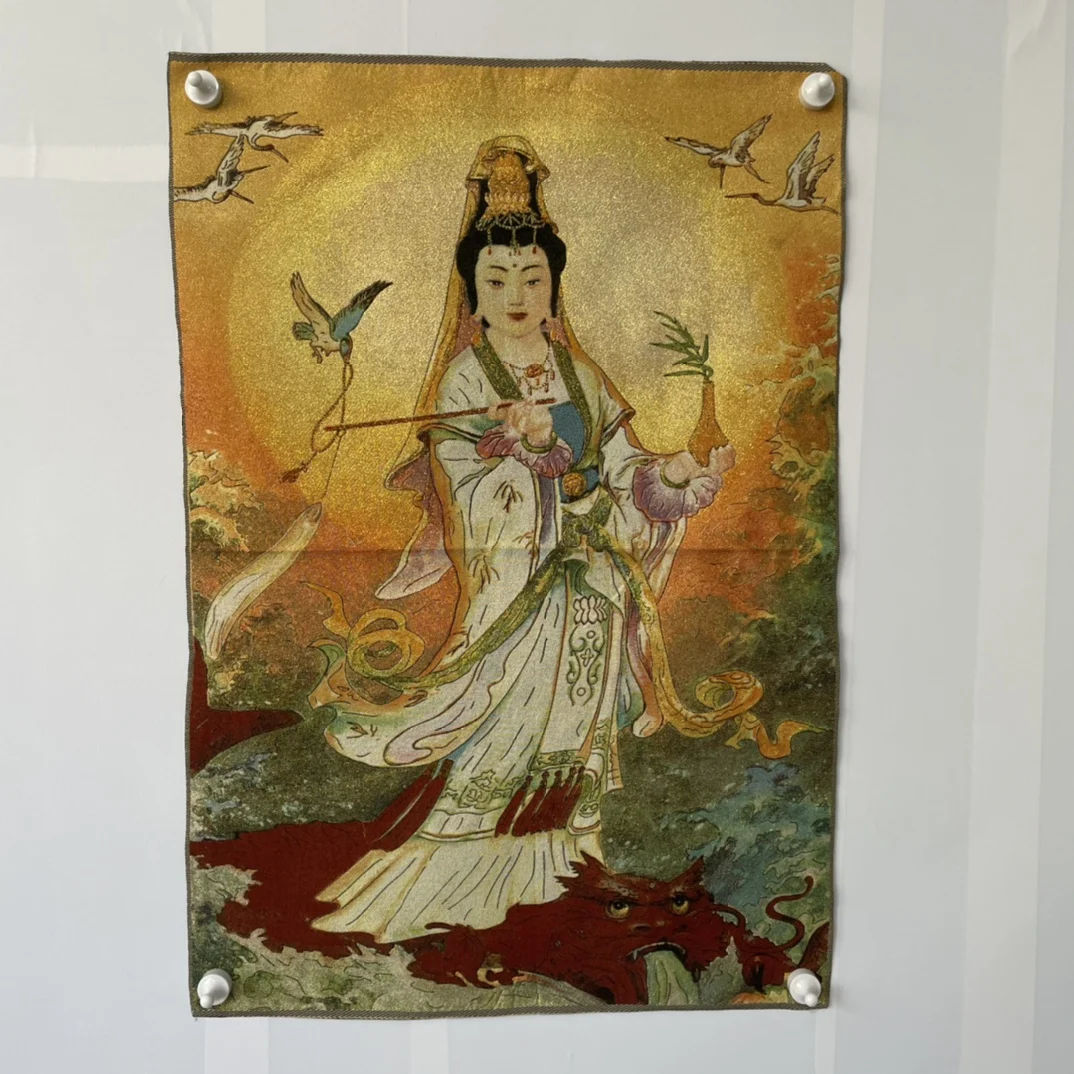 

China Embroidery Silk Thangka Fengshui Wealth" Bodhisattva Buddha " Painting Mural Handicraft Household Decoration