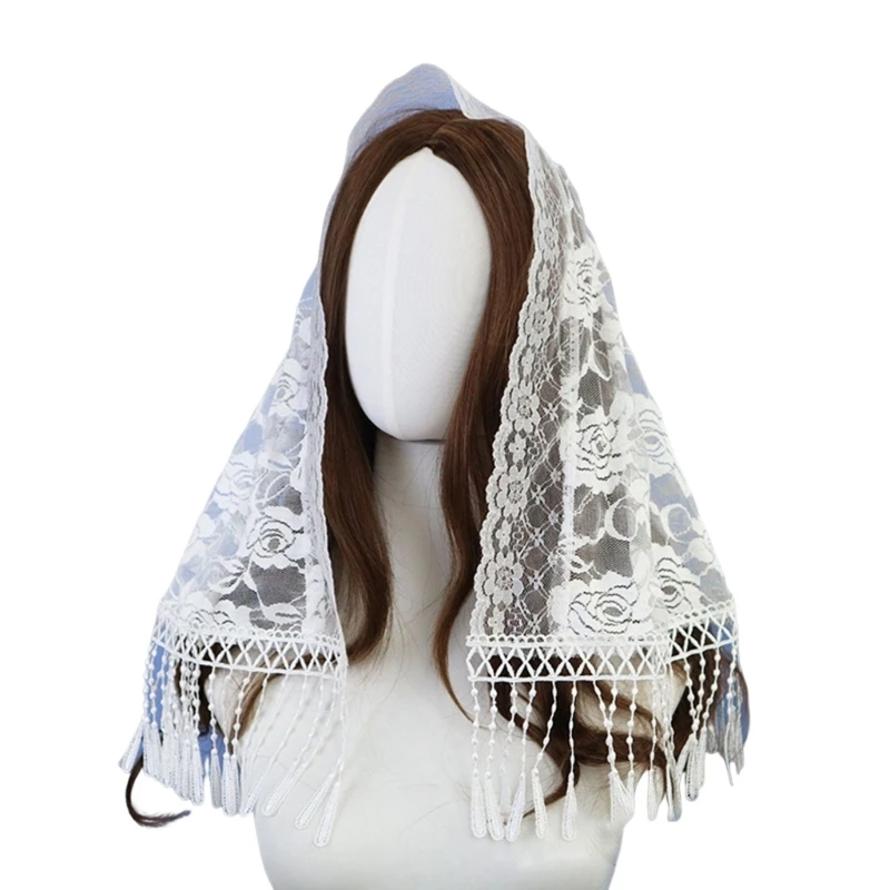 

Lace Headwrap Church Shawl Headscarf Bandana Women Hijab Floral sheer Shawl
