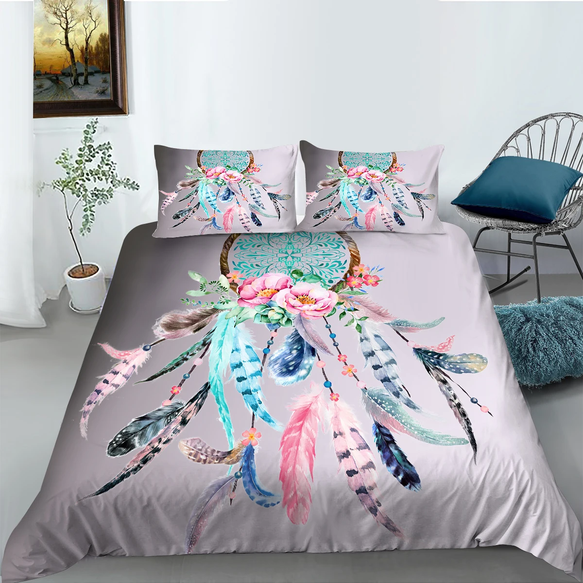 

Комплект мягкого постельного белья из 2/3 предметов с рисунком в европейском стиле