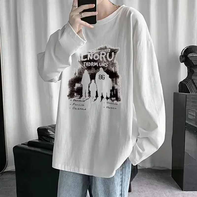 Plus Size Men's Casual Long Sleeve T-Shirt Loose Fit Top For Spring And Autumn Trendy Hong Kong Style Weart