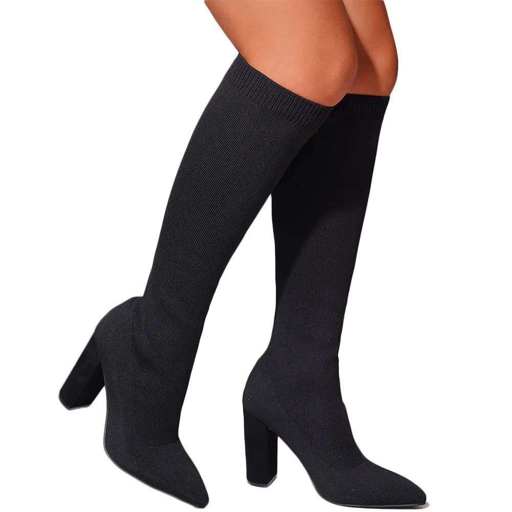 

Gnazhee Sexy Knitting Slip On Pointed Toe Women's Knee High Boots Shoes Sock BOOT