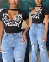 women tops 2022 crop top fashion letter eagle print short sleeve casual t shirt sexy v neck streetwear y2k ladies clothes summer