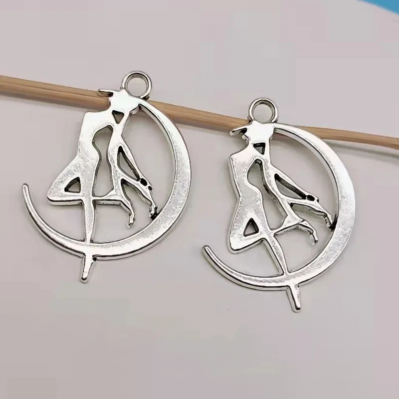 

6pcs 41x30mm Crescent Moon And Star Angel Fairy Charms For DIY Jewelry Making 1 order charms for jewelry making