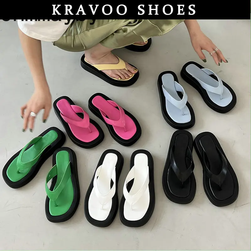 

KRAVOO Brand Platform Women Slippers Summer Fashion Thick Sole Flat Heel Ladies Slides Casual Outdoor Beach Sandalias Flip Flop
