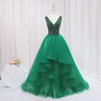 sunny bridal green luxury evening dresse gowns 2022 dubai a line v neck diamond beading formal dressfor women party