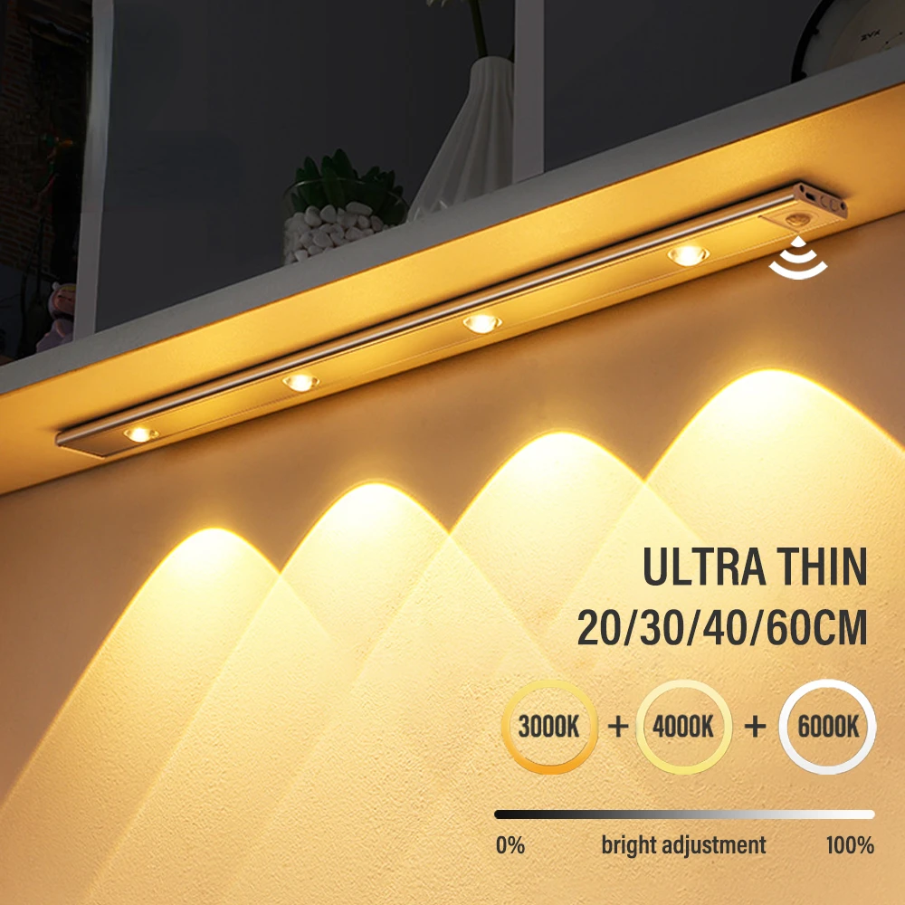 

LED Cabinet Light Motion Sensor Dimmable USB Charging Human Body Induction Night Light Corrugated Light Bar for Bedroom Entrance
