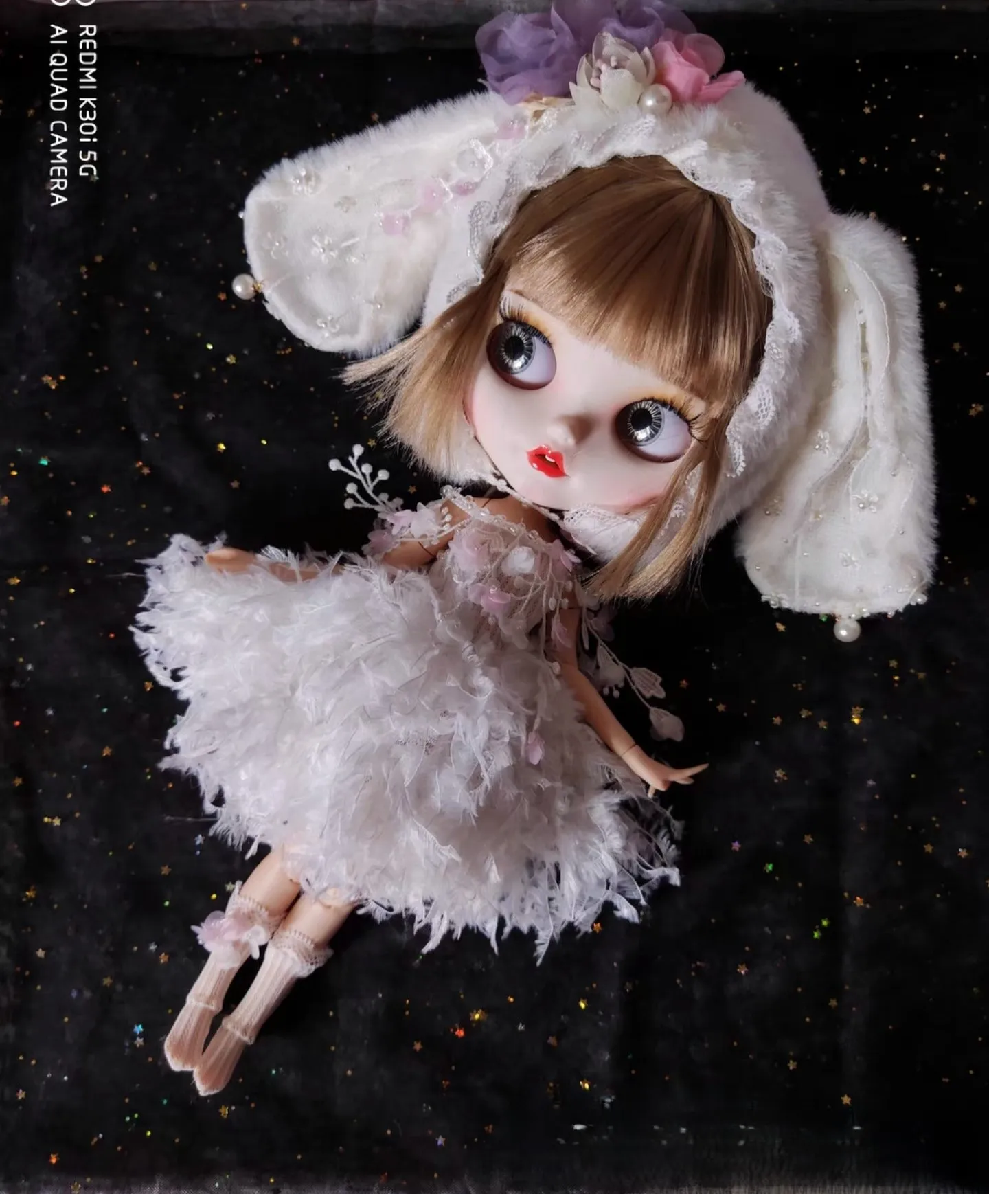 Юбка с капюшоном Blythe Bunny и цветочным пером 3 шт. шляпа + юбка носки 1/6 30 см (подходит