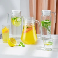 1 1l transparent glass cold kettle heat resistant handle clear tea pot hot cold water jug home coffee pot juice teapot set