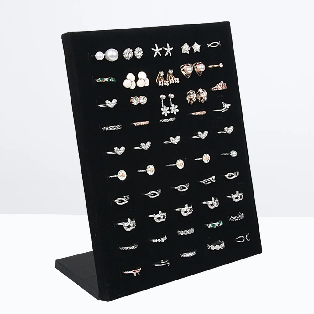 

50 Slots Ring Show Shelf Display Board Showing Stand Stud Holder Showcase Black