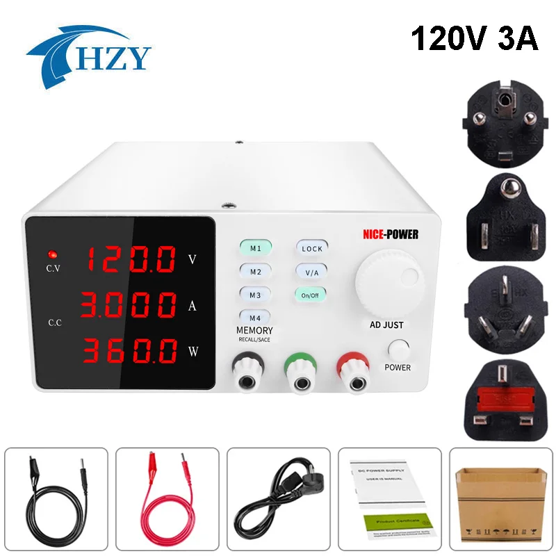

Регулируемый источник питания постоянного тока 120 В, 3 А, лабораторный источник питания со светодиодный ным цифровым дисплеем, регулятор нап...