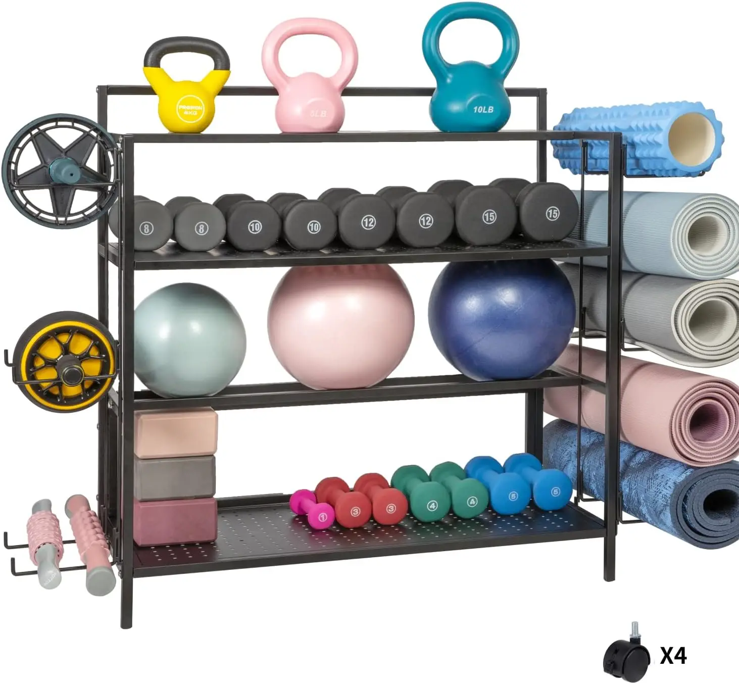 

Gym Storage ,Yoga Mat Storage, Storage,Dumbbell ,Weight for Dumbbells, Kettlebells,Yoga Mat and Small Yoga Balls, All in One Wo