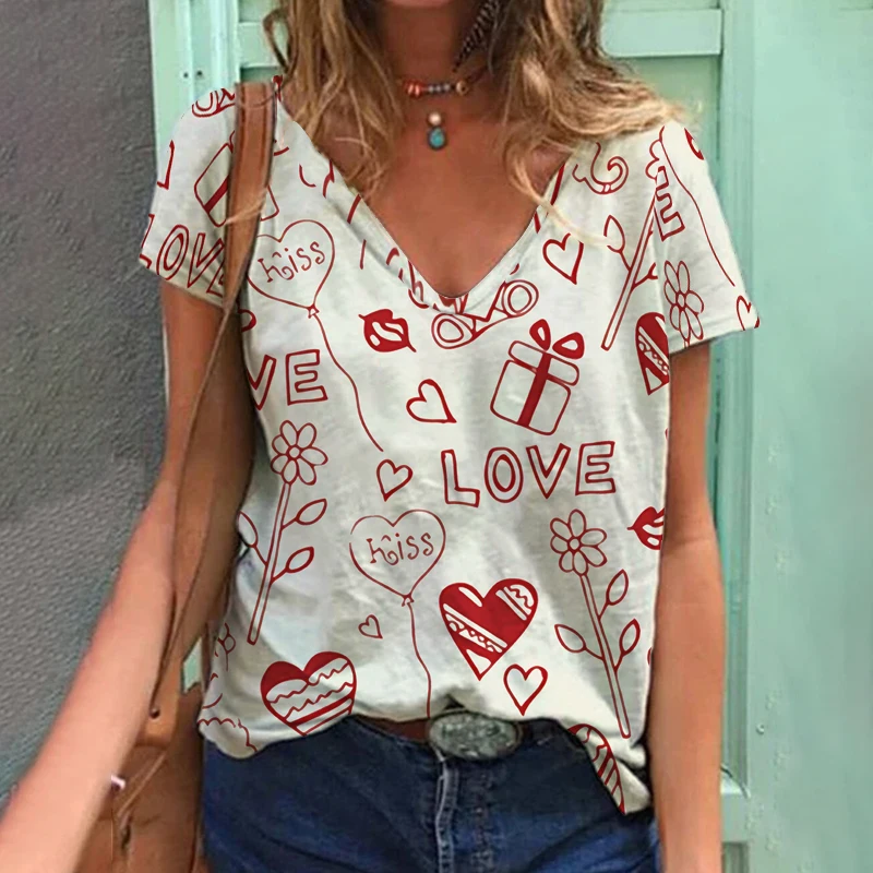 

Женская футболка с коротким рукавом, V-образным вырезом