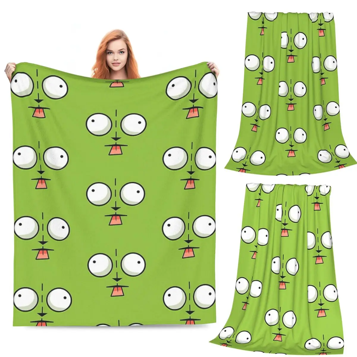 Фото Gir Face - Invader Zim мультяшное одеяло, фланелевые многофункциональные пледы для дивана, постельные принадлежности, офисные пледы, покрывало для путешествий №1