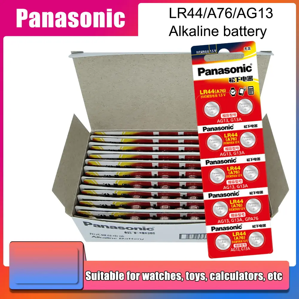 

Батарейка Panasonic AG13 AG13 AG 13 1,5 В LR44 357 357A S76E G13, щелочные кнопочные батарейки для часов, электронный пульт дистанционного управления