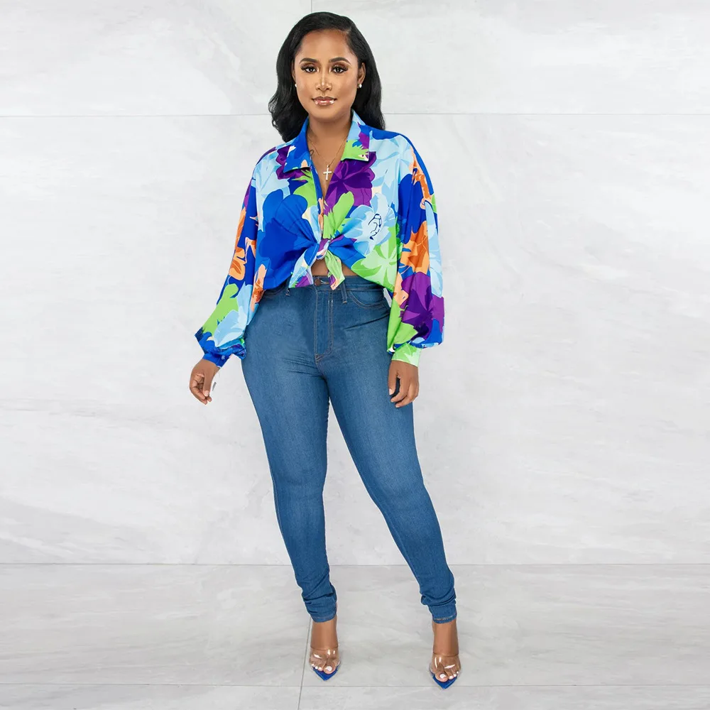 

Women Fashion Floral Printed Loose Turn Down Collar Blouses Spring Fashion Lantern Long Sleeves 2023 Commute High Street Shirts