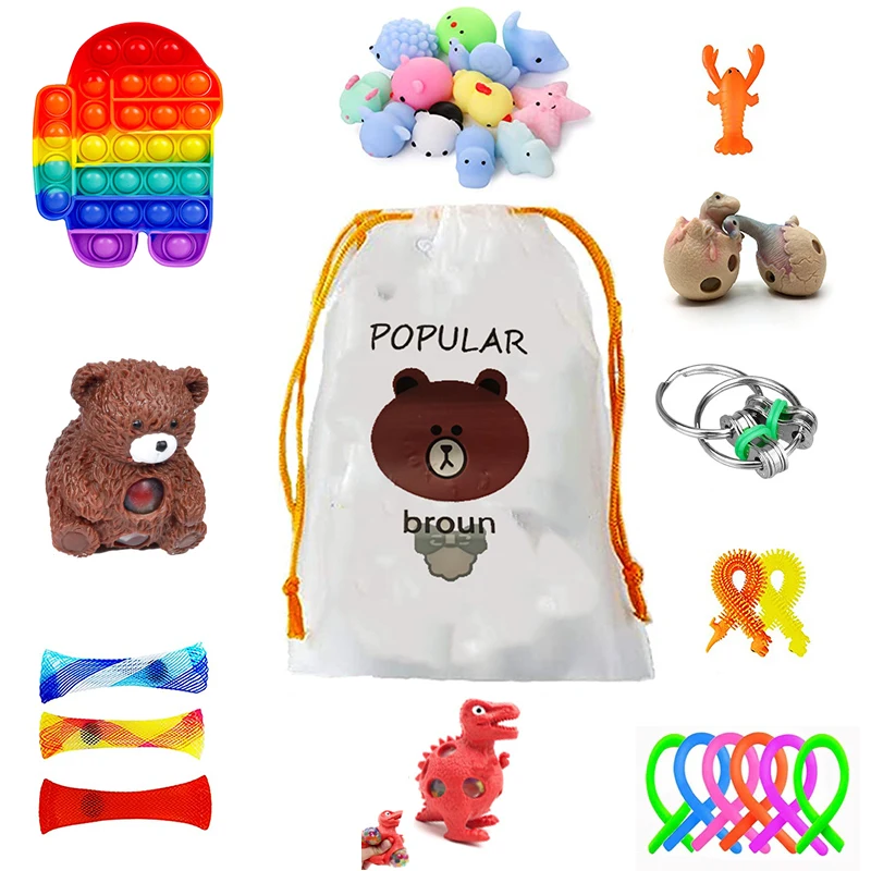 

29pcs Fidget Toy Pack Pressure Relief Mochi Squishy Push Bubble Unicone Strings Grape Squeeze Sensory Toys for Children